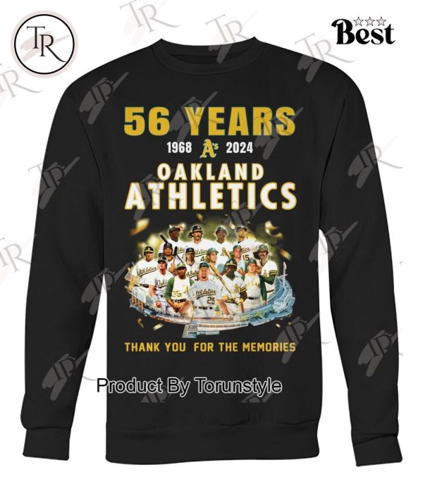 56 Years 1968-2024 Oakland Athletics Thank You For The Memories T-Shirt