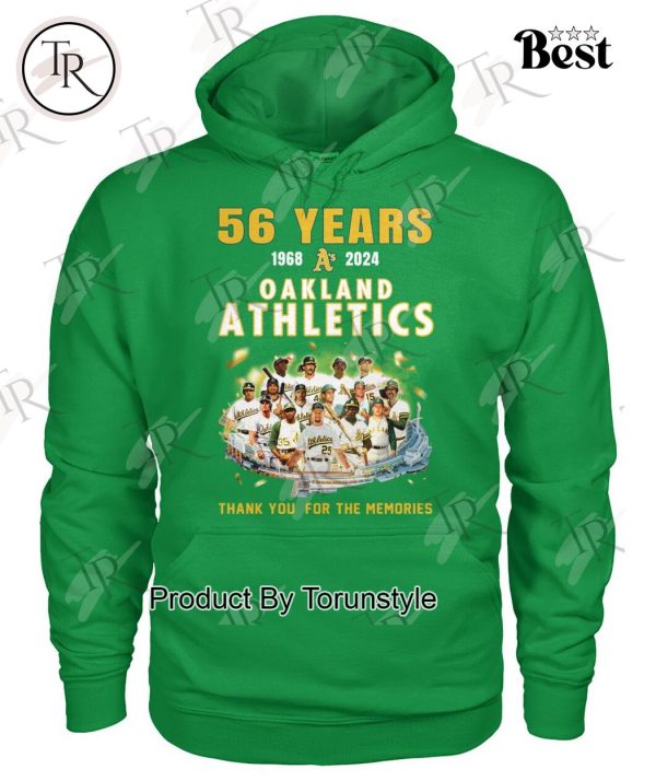 56 Years 1968-2024 Oakland Athletics Thank You For The Memories T-Shirt