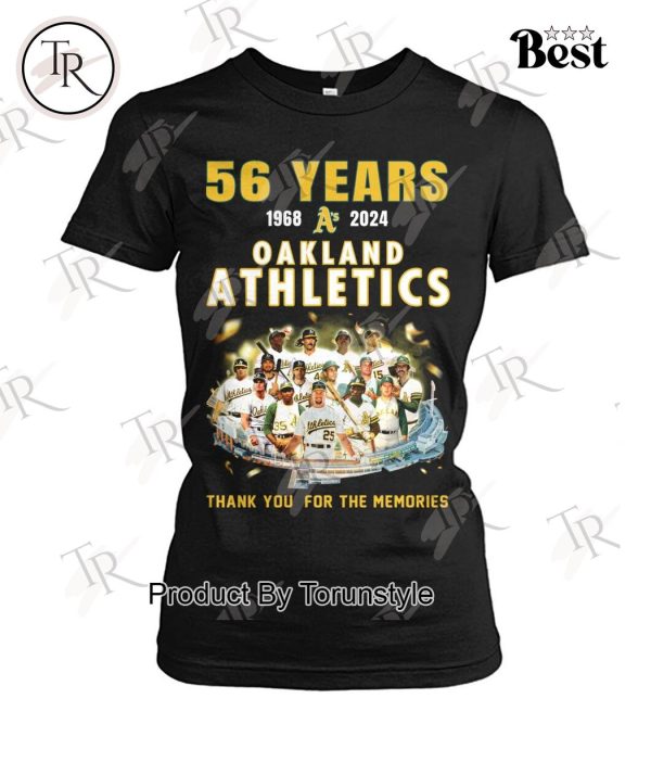 56 Years 1968-2024 Oakland Athletics Thank You For The Memories T-Shirt