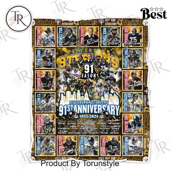 Pittsburgh Steelers 91th Anniversary 1933-2024 Fleece Blanket