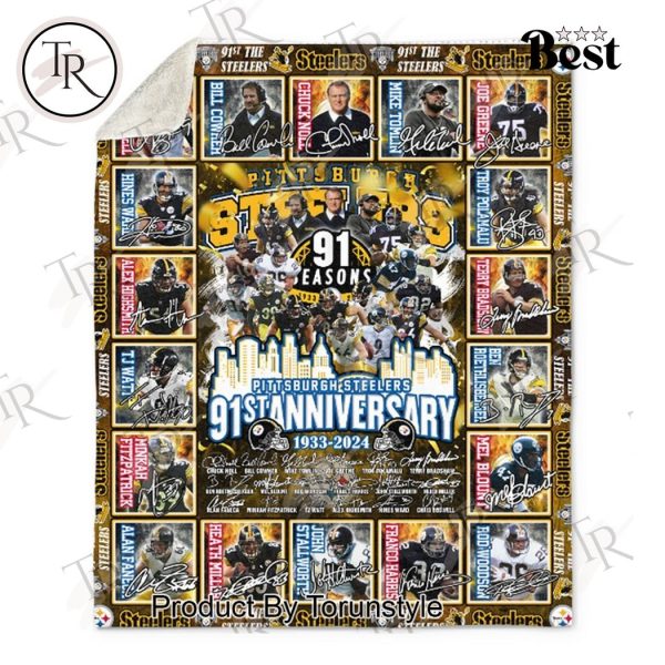 Pittsburgh Steelers 91th Anniversary 1933-2024 Fleece Blanket