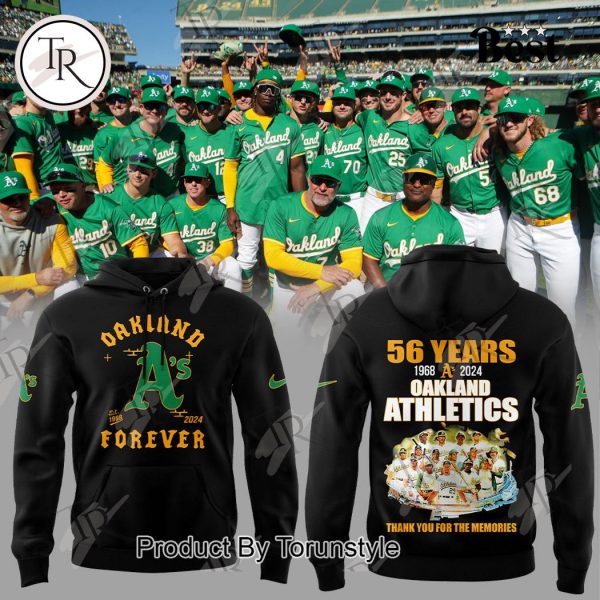 56 Years Of 1968-2024 Oakland Athletics Thank You For The Memories Hoodie – Black