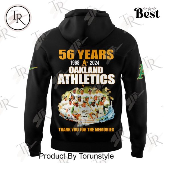 56 Years Of 1968-2024 Oakland Athletics Thank You For The Memories Hoodie – Black