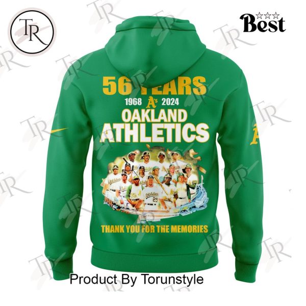 56 Years Of 1968-2024 Oakland Athletics Thank You For The Memories Hoodie – Green