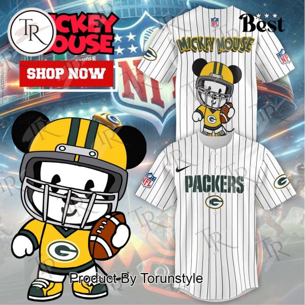 Special Mickey Mouse Design Green Bay Packers Baseball Jersey