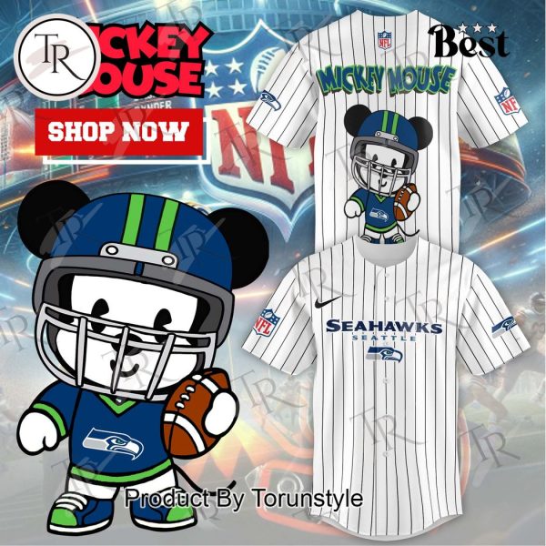 Special Mickey Mouse Design Seattle Seahawks Baseball Jersey