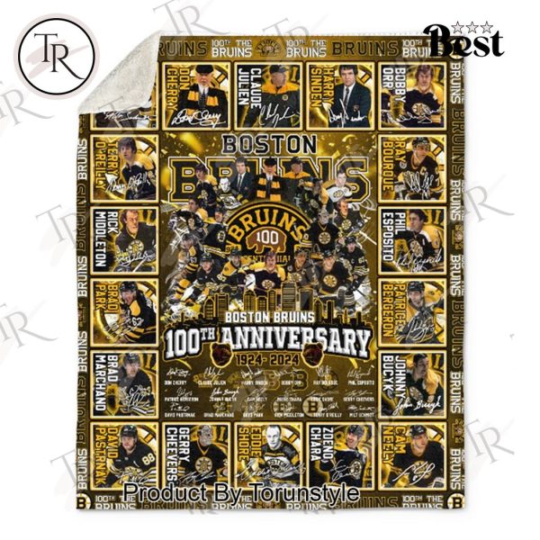 Boston Bruins 100th Anniversary 1924-2024 Fleece Blanket