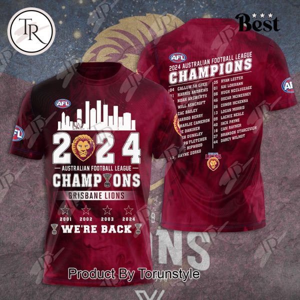 2024 AFL Champions Brisbane Lions We’re Back 3D Apparel