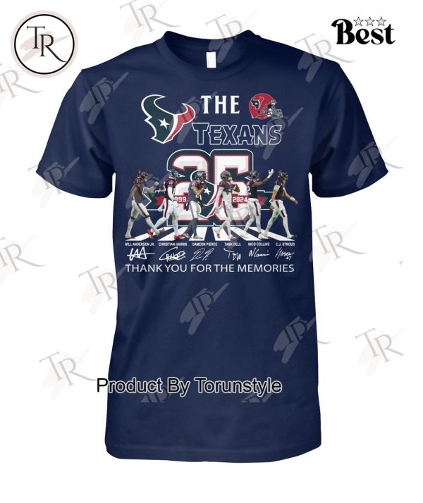 Houston Texans 25th Anniversary 1999-2024 Thank You For The Memories T-Shirt