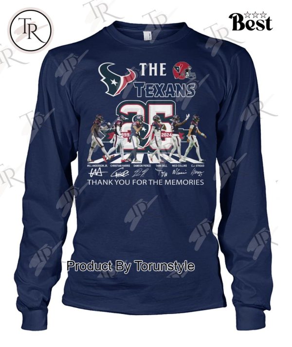 Houston Texans 25th Anniversary 1999-2024 Thank You For The Memories T-Shirt