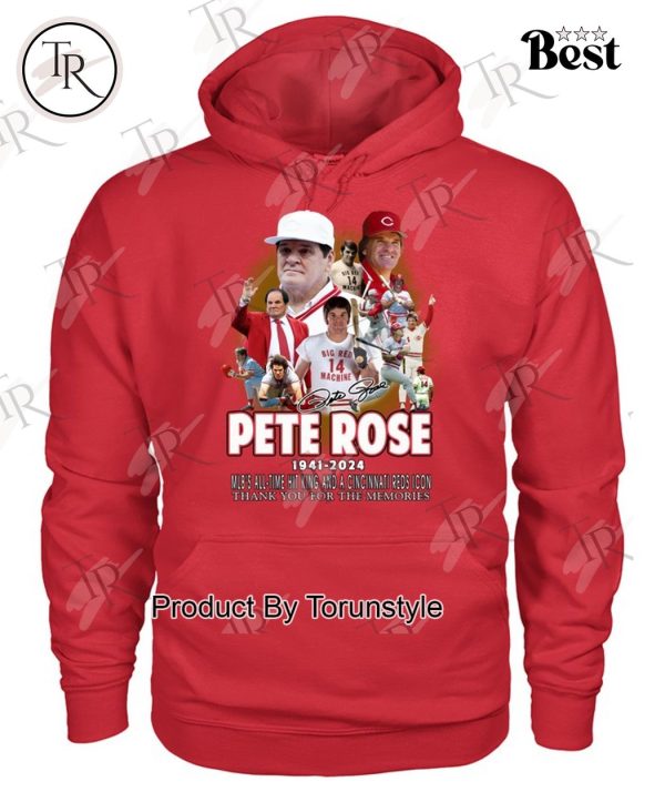 Pete Rose 1941-2024 MLB’s All-Time Hit King And A Cincinnati Reds Icon Thank You For The Memories T-Shirt