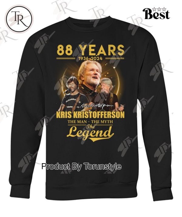 88 Years 1936-2024 Kris Kristofferson The Man The Myth The Legend T-Shirt