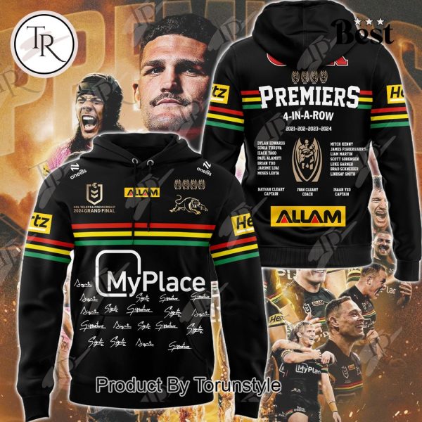 Penrith Panthers 4 In A Row 2021 2022 2023 2024 Grand Final Champions Hoodie – Black