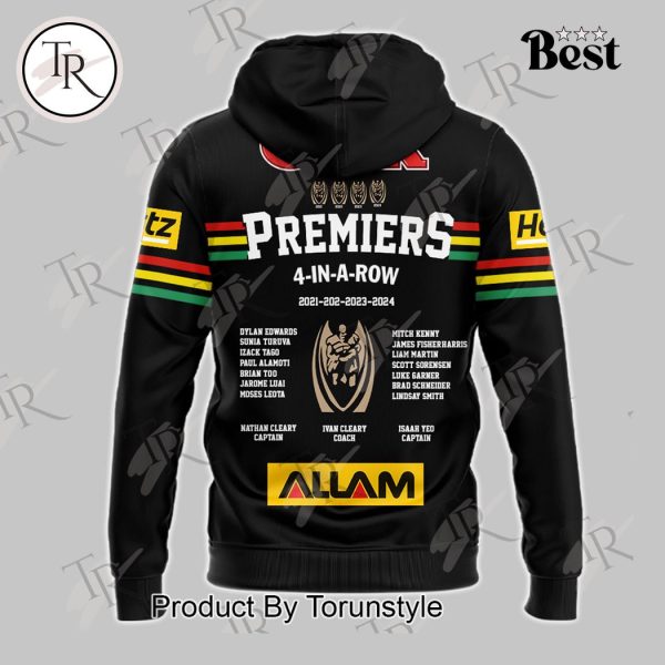 Penrith Panthers 4 In A Row 2021 2022 2023 2024 Grand Final Champions Hoodie – Black