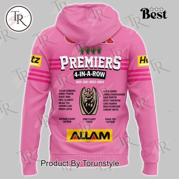 Penrith Panthers 4 In A Row 2021 2022 2023 2024 Grand Final Champions Hoodie – Pink