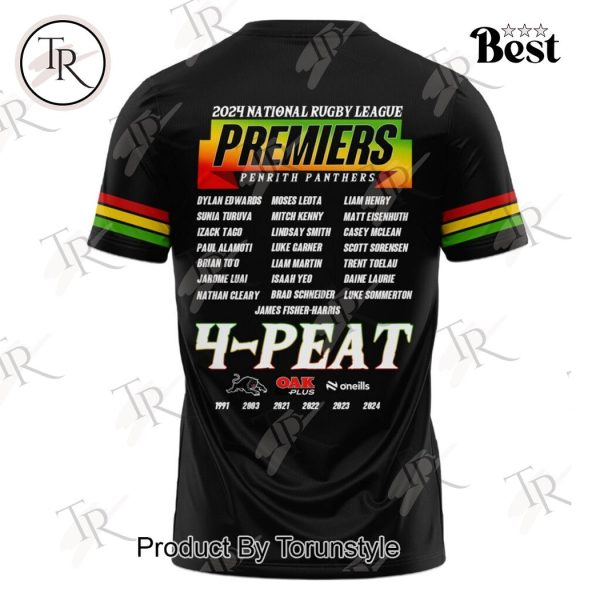 2024 National Ruby League Premiers Penrith Panthers 4-Peat T-Shirt