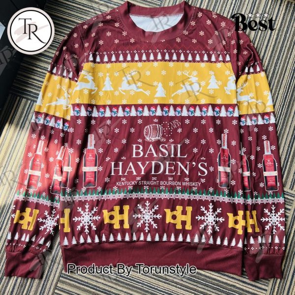 Basil Hayden’s Christmas Sweater – Kentucky Straight Bourbon Ugly Sweater with Snowflakes & Reindeer, Festive Holiday Knit for Men and Women