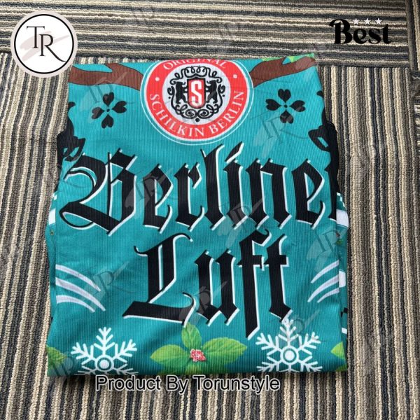 Berliner Luft Christmas Sweater – Festive German Liqueur Ugly Sweater with Reindeer & Holiday Snowflakes, Unisex Winter Knit