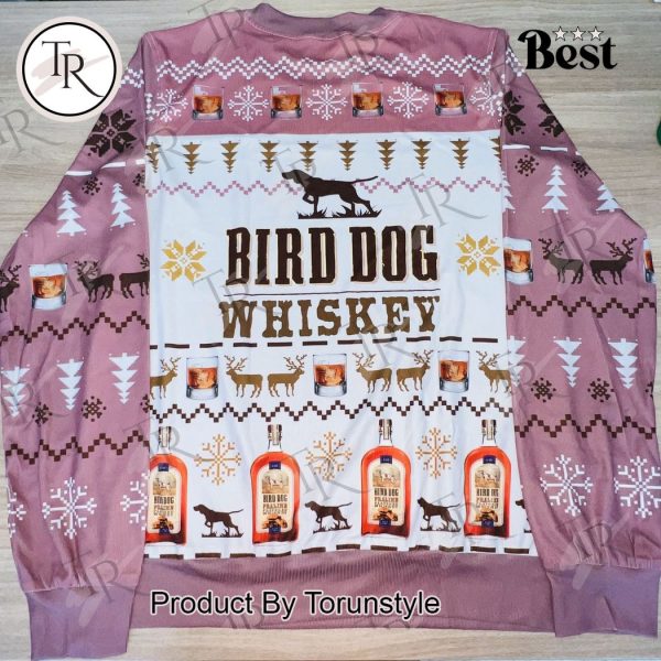 Bird Dog Whiskey Christmas Sweater – Festive Ugly Sweater with Whiskey Glasses & Reindeer, Holiday Knit for Men and Women