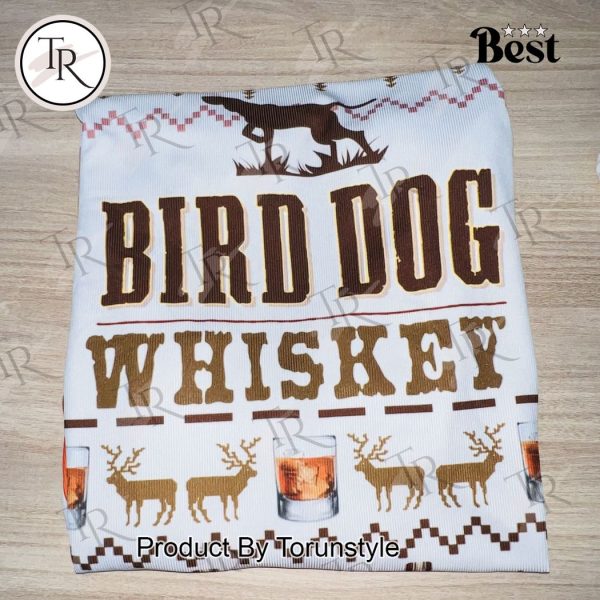 Bird Dog Whiskey Christmas Sweater – Festive Ugly Sweater with Whiskey Glasses & Reindeer, Holiday Knit for Men and Women