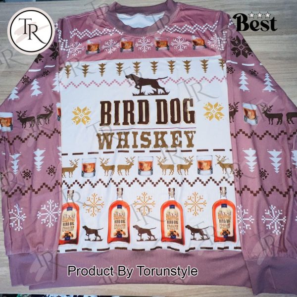 Bird Dog Whiskey Christmas Sweater – Festive Ugly Sweater with Whiskey Glasses & Reindeer, Holiday Knit for Men and Women