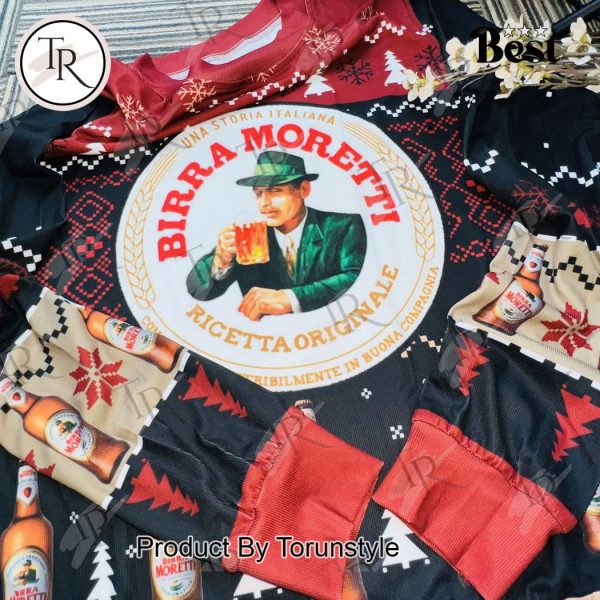 Birra Moretti Christmas Sweater – Italian Beer-Themed Ugly Sweater with Snowflakes & Beer Bottles, Festive Holiday Knit for Men and Women