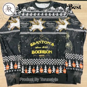 Blanton’s Bourbon Christmas Sweater – Festive Ugly Sweater with Reindeer & Bourbon Bottles, Holiday Knit for Men and Women