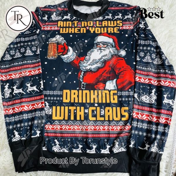 Drinking With Claus Christmas Ugly Sweater – Funny Santa Beer Christmas Sweater for Holiday Parties