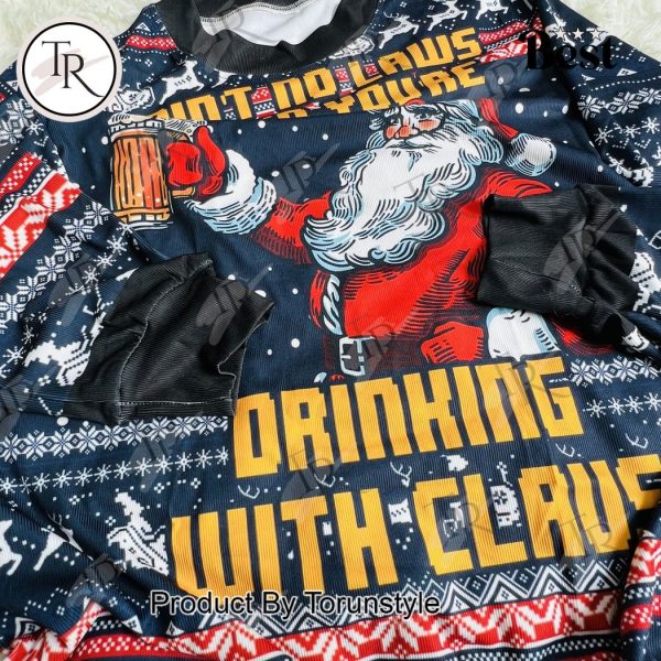 Drinking With Claus Christmas Ugly Sweater – Funny Santa Beer Christmas Sweater for Holiday Parties