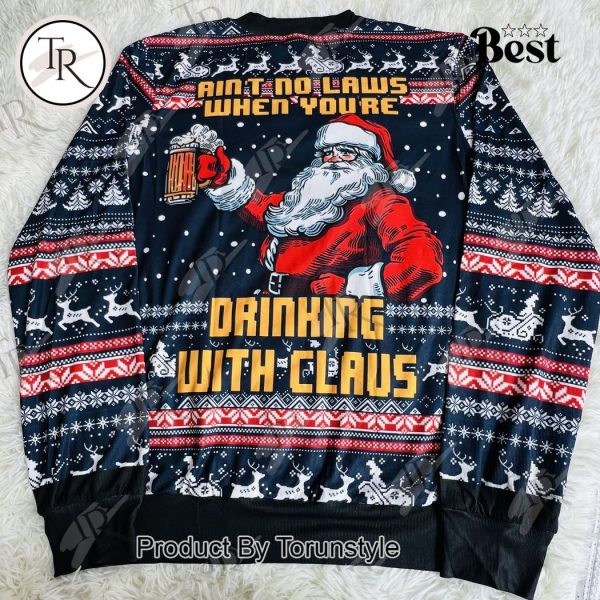 Drinking With Claus Christmas Ugly Sweater – Funny Santa Beer Christmas Sweater for Holiday Parties