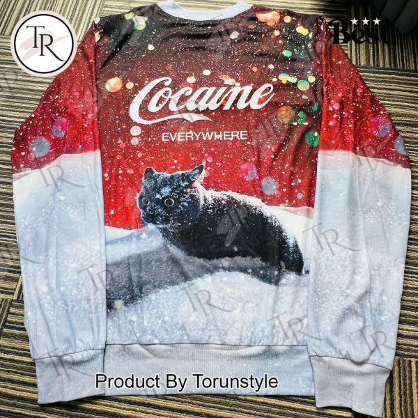 Trendy ‘Cocaine Everywhere’ Cat Graphic Sweater – Bold, Eye-Catching Winter Pullover