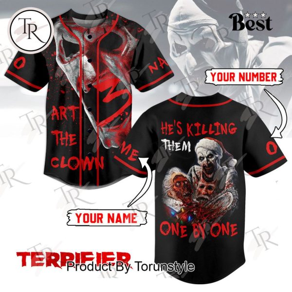 Terrifier Art The Clown He’s Killing Them One By One Custom Baseball Jersey