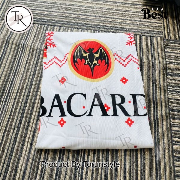 Bacardi Christmas Ugly Sweater – Red & White Holiday Party Attire with Iconic Bat Logo