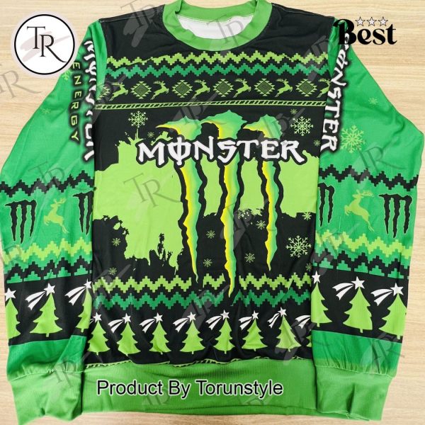 Monster Energy Ugly Christmas Sweater – Green and Black Monster Drink Holiday Sweater