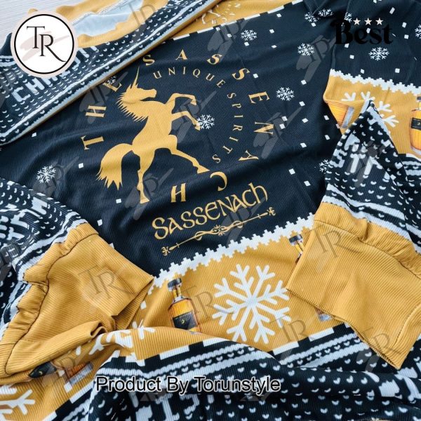 Sassenach Spirits Christmas Sweater – Unicorn Whiskey Bottle Design