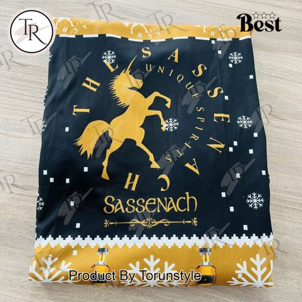 Sassenach Spirits Christmas Sweater – Unicorn Whiskey Bottle Design