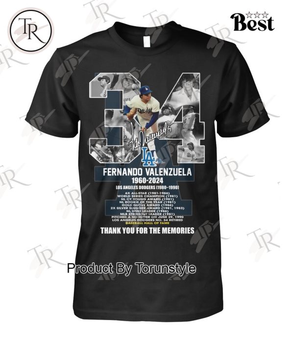 Fernando Valenzuela 1960-2024 Baseball Hall Of Fame Thank You For The Memories T-Shirt