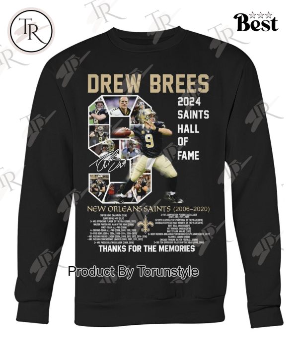 Drew Brees 2024 Saints Hall Of Fame Thanks For The Memories T-Shirt