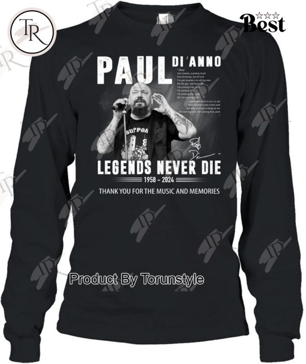 Paul Di’Anno Legends Never Die 1958-2024 Thank You For The Music And Memories T-Shirt