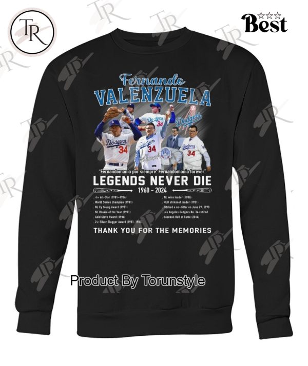 Fernando Valenzuela Legends Never Die 1960-2024 Thank You For The Memories T-Shirt