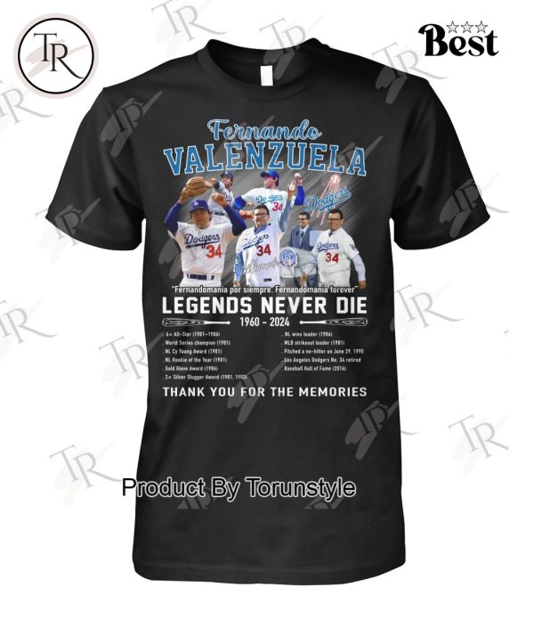 Fernando Valenzuela Legends Never Die 1960-2024 Thank You For The Memories T-Shirt