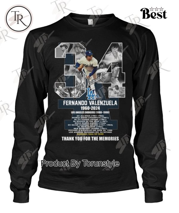 Fernando Valenzuela 1960-2024 Baseball Hall Of Fame Thank You For The Memories T-Shirt