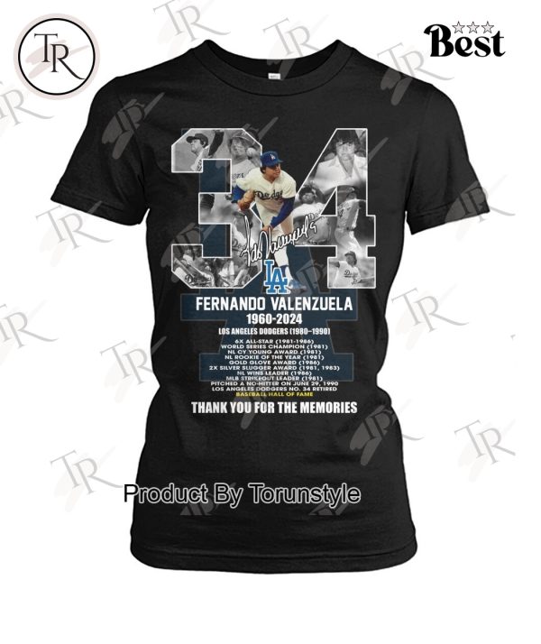 Fernando Valenzuela 1960-2024 Baseball Hall Of Fame Thank You For The Memories T-Shirt