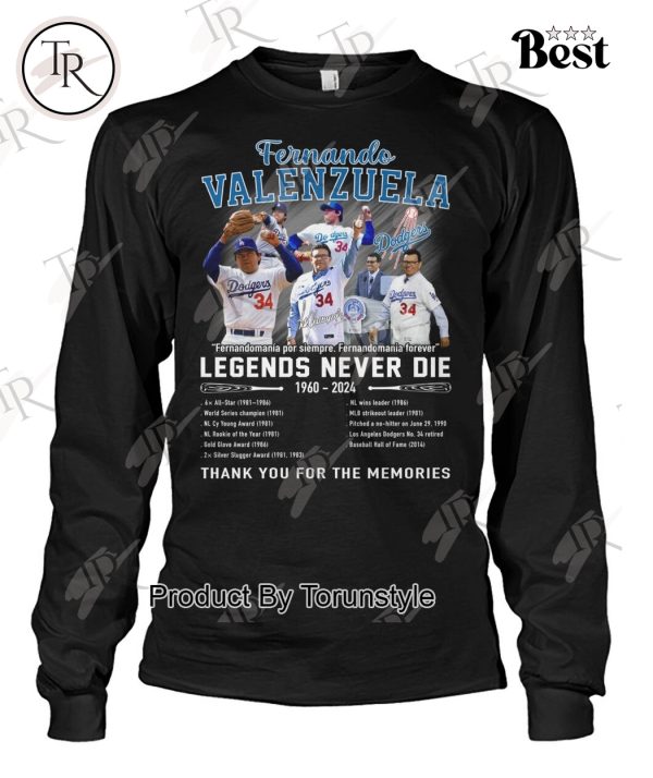 Fernando Valenzuela Legends Never Die 1960-2024 Thank You For The Memories T-Shirt