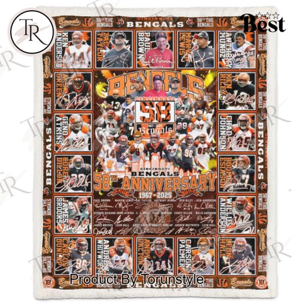 Cincinnati Bengals 58th Anniversary 1967-2025 Fleece Blanket