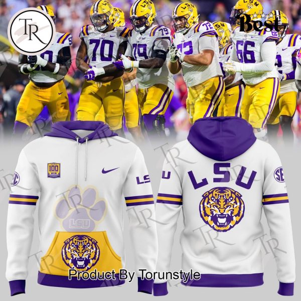 Men’s White LSU Tigers 100 Years in Tiger Stadium Scratch Hoodie