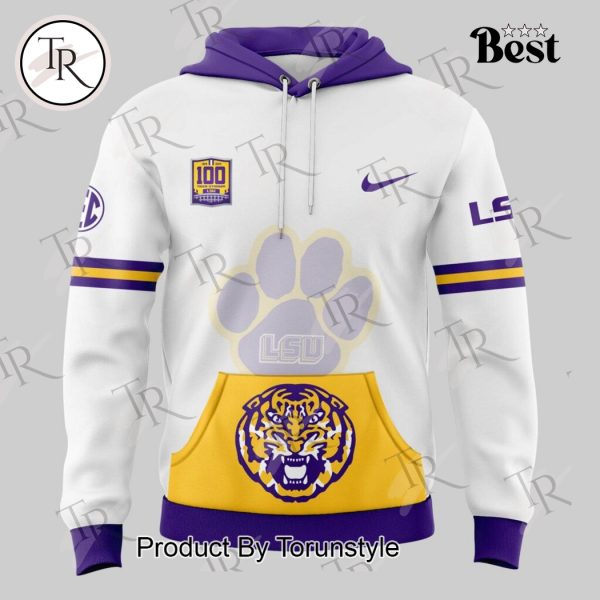 Men’s White LSU Tigers 100 Years in Tiger Stadium Scratch Hoodie