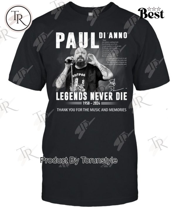 Paul Di’Anno Legends Never Die 1958-2024 Thank You For The Music And Memories T-Shirt