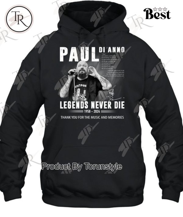 Paul Di’Anno Legends Never Die 1958-2024 Thank You For The Music And Memories T-Shirt