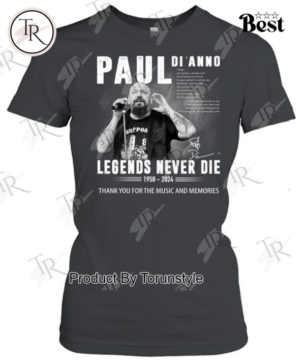 Paul Di’Anno Legends Never Die 1958-2024 Thank You For The Music And Memories T-Shirt